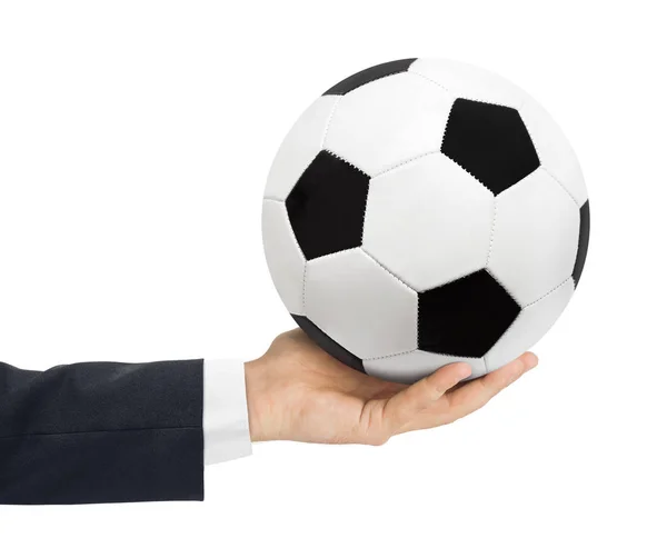 Mano y pelota de fútbol — Foto de Stock