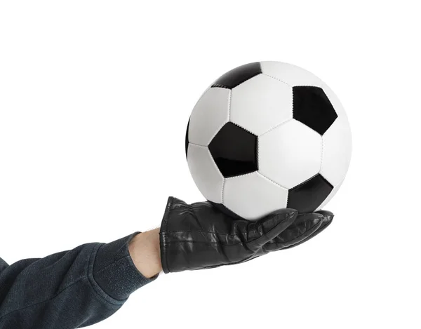 Τερματοφύλακας χέρι και ποδόσφαιρο μπάλα — Φωτογραφία Αρχείου