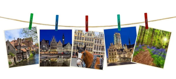 Belgium travel images (my photos) on clothespins — Stock Photo, Image