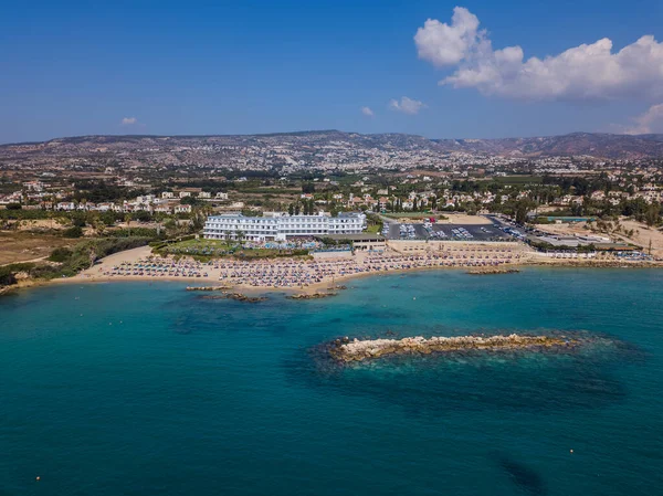Coral beach in Paphos Cyprus - aerial view — Stock Photo, Image