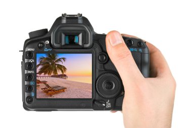 El kamera ve Maldivler plaj fotoğraf (benim fotoğraf)
