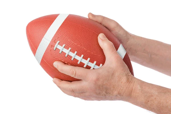 Mains et ballon de rugby — Photo