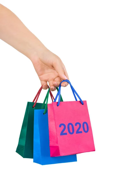 Mano con shopping bags 2020 — Foto Stock