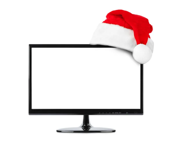 TV y Santa Claus sombrero de Navidad rojo — Foto de Stock