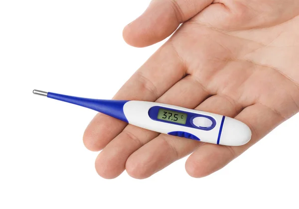 Hand with electronic thermometer 37,5 — Stock Photo, Image