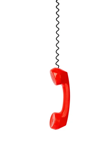 Rode telefoon en kabel — Stockfoto