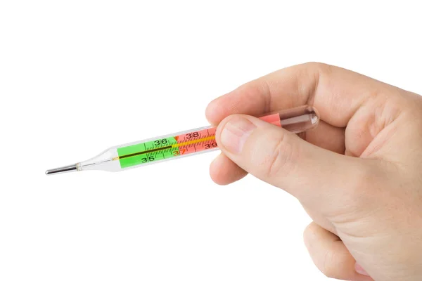 Hand with medical thermometer 36,6 — Stock Photo, Image