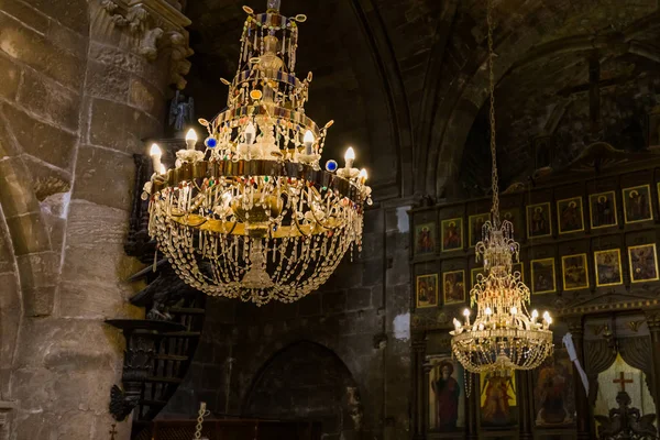 Old chandelier in Bellapais Abbey monastery - Kyrenia (Girne) Northern Cyprus — стокове фото