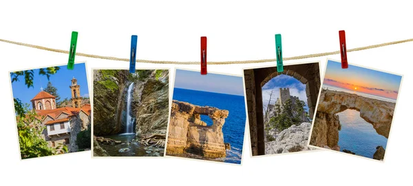 Cyprus images (my photos) on clothespins — Stock Photo, Image