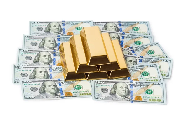 Goud Bars en geld — Stockfoto