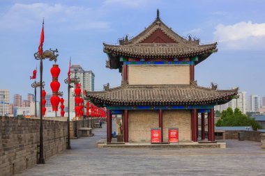 Xian, Çin - 18 Mayıs 2018: Eski şehrin kuzey duvarı