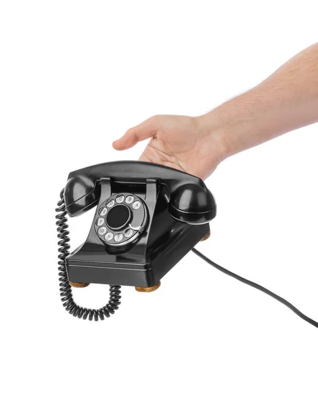 Hand and vintage telephone — Stock Photo, Image