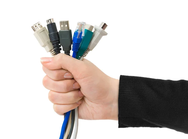 Počítačové kabely v ruce — Stock fotografie