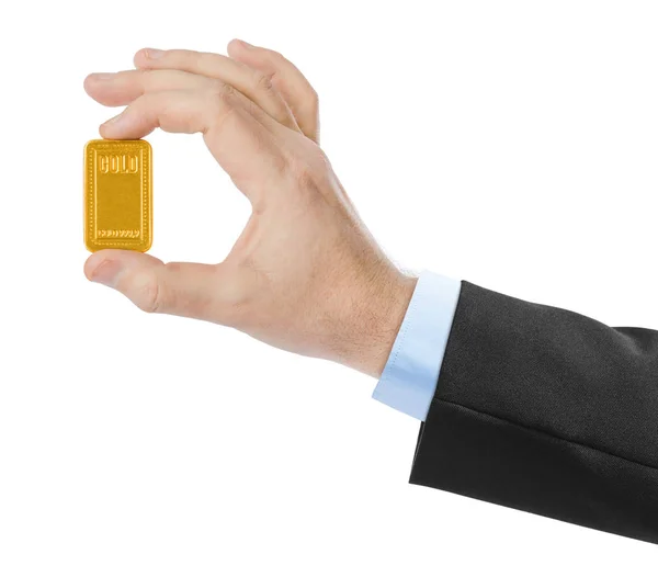 Hand with gold bar — Stock Photo, Image