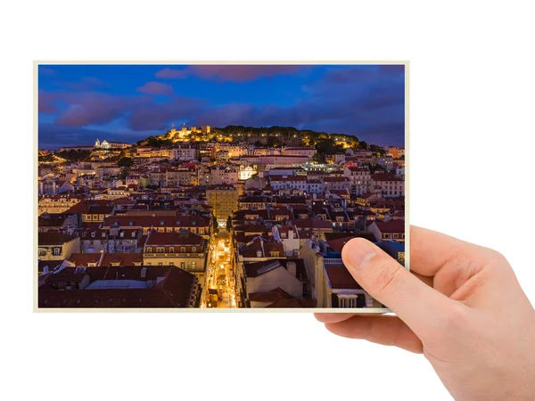 Hand and Lisbon Portugal cityscape (moje fotografie) — Stock fotografie