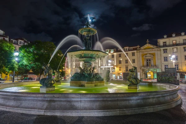 Rossio square with fountain - Lisbon Portugal — Stock Photo, Image