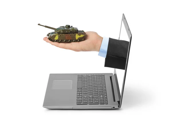 Hand with panzer and notebook — Stock Photo, Image