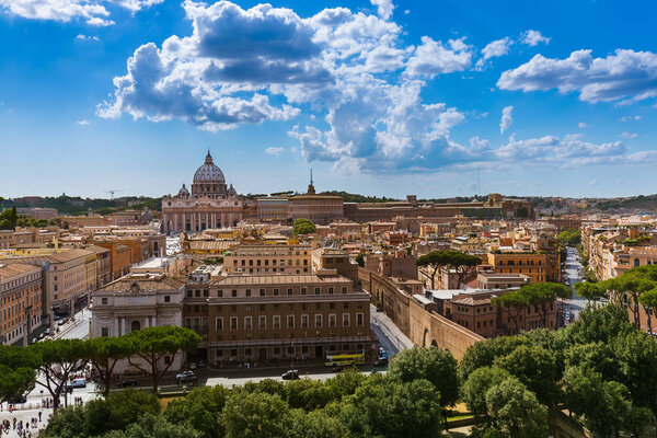 View from Castle de Sant Angelo to Vatican in Rome Italy - architecture background