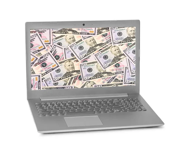 Money on notebook screen — Stock Photo, Image