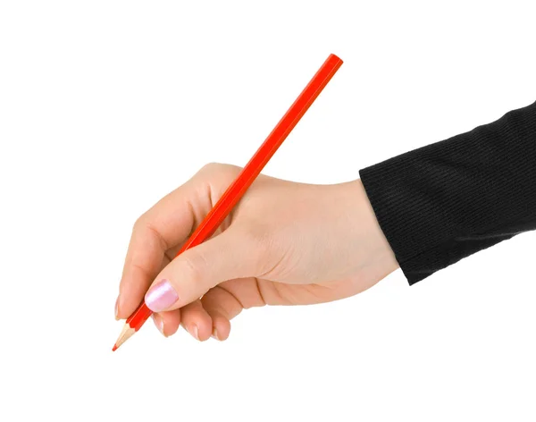 Röd penna i hand — Stockfoto