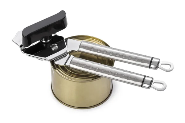 Tin can and opener — Stock Photo, Image