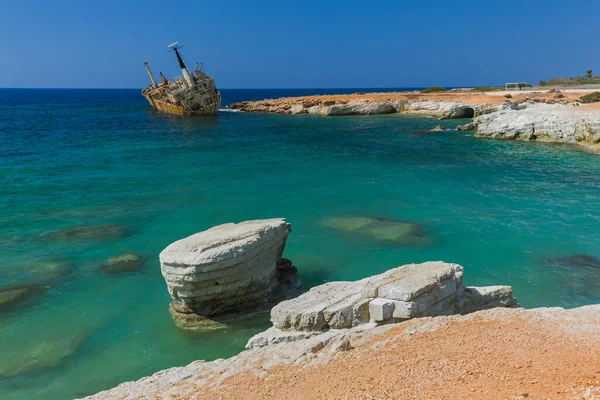 Old Ship Wreck Coast Paphos Cyprus Travel Background — Stock Photo, Image