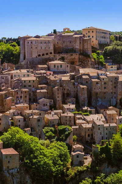 Sorano Middeleeuwse Stad Toscane Italië Architectuur Achtergrond — Stockfoto
