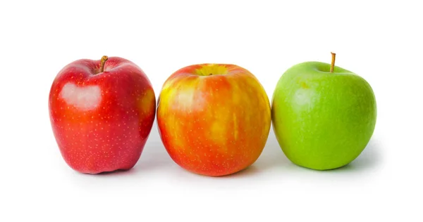 Три Різні Яблука Ізольовані Білому Тлі — стокове фото