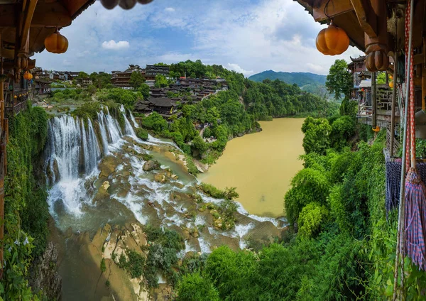 Furong Oude Dorp Waterval Hunan China Reis Achtergrond — Stockfoto