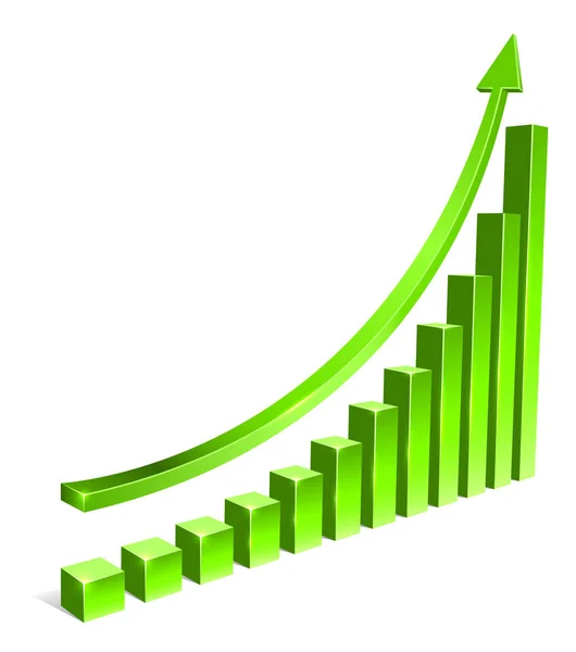 Grüner Balken vergrößert Graph mit Pfeilvektorvorlage. — Stockvektor