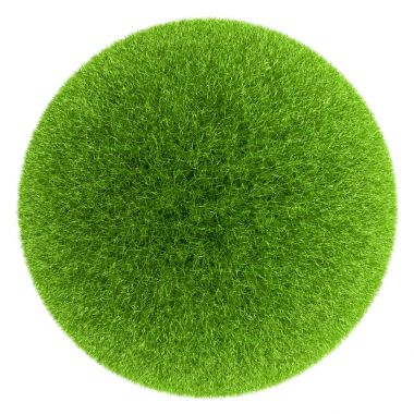 Yeşil çim beyaz arka plan üzerinde izole küre kaplı.