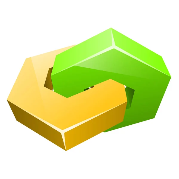 Verde y amarillo hexagones vinculados icono de vector concepto . — Vector de stock