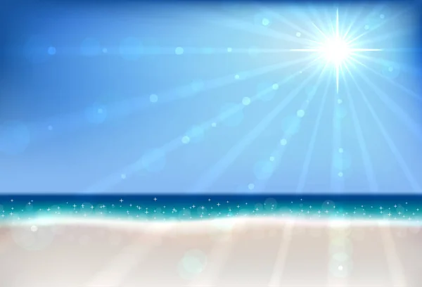 Summer beach bokeh vector background with sun flare. — Stock Vector