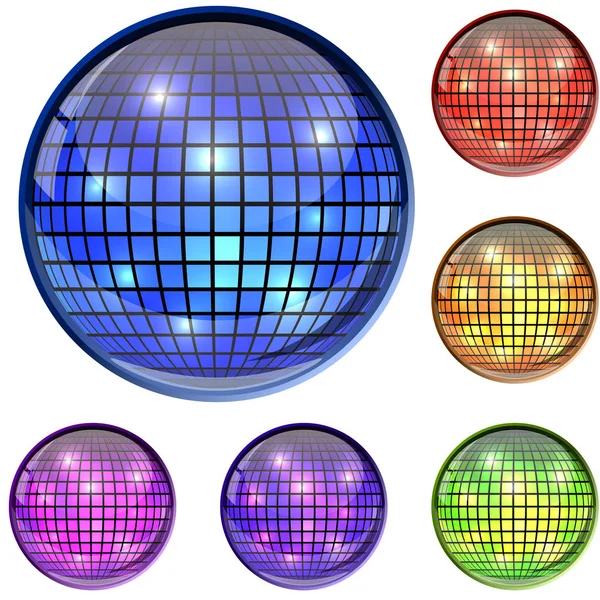 Icônes vectorielles 3D boule de disco en verre couleur — Image vectorielle