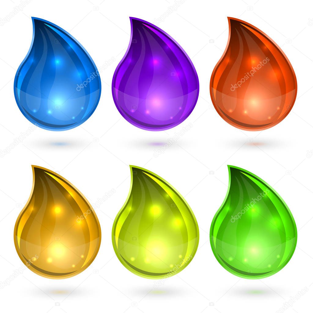 Colorful drops set vector template isolated on white background.