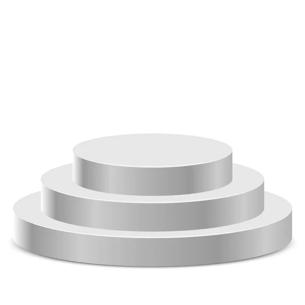 Pódio redondo branco de três passos isolado no fundo branco . — Vetor de Stock