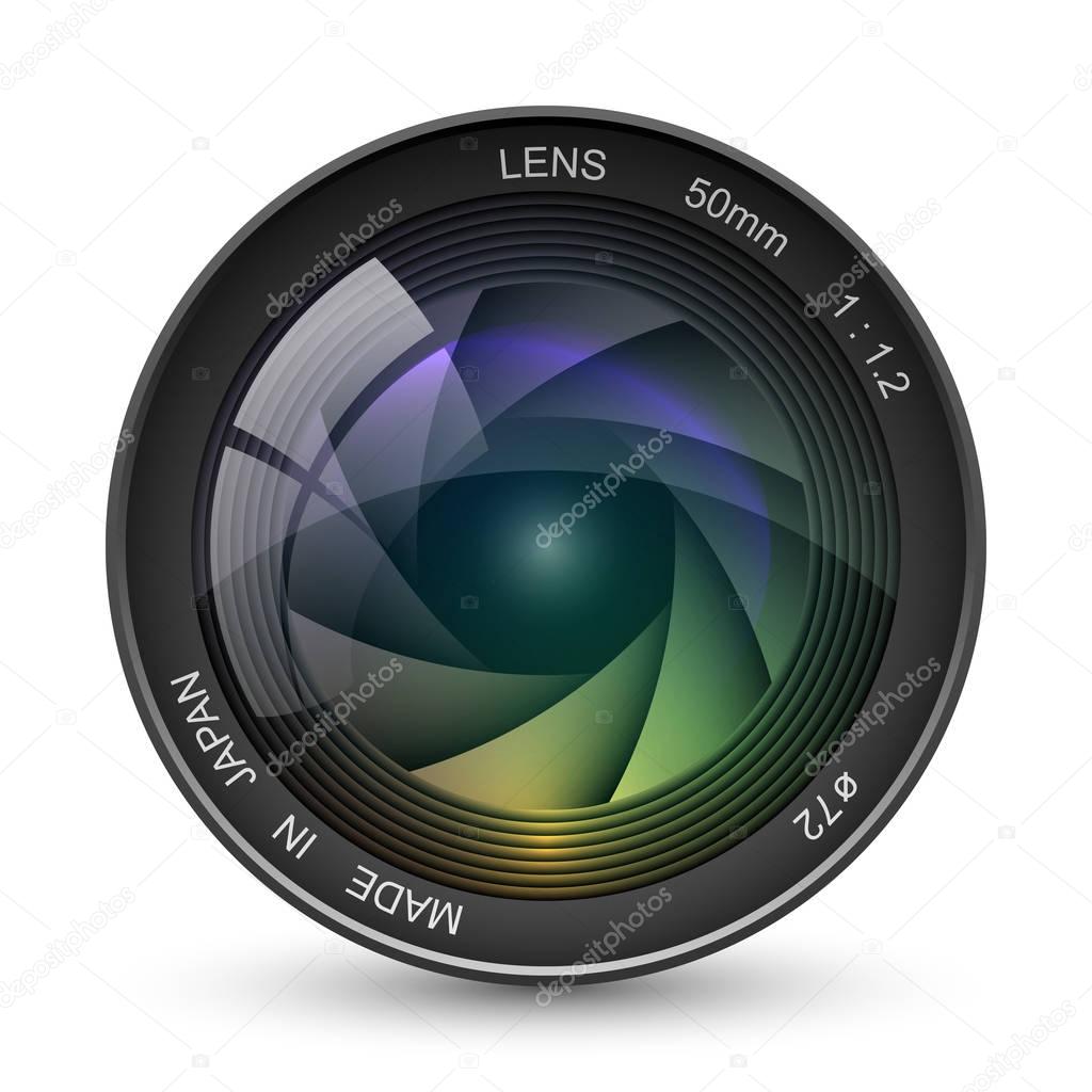 Front view of photo camera lens vector illustration