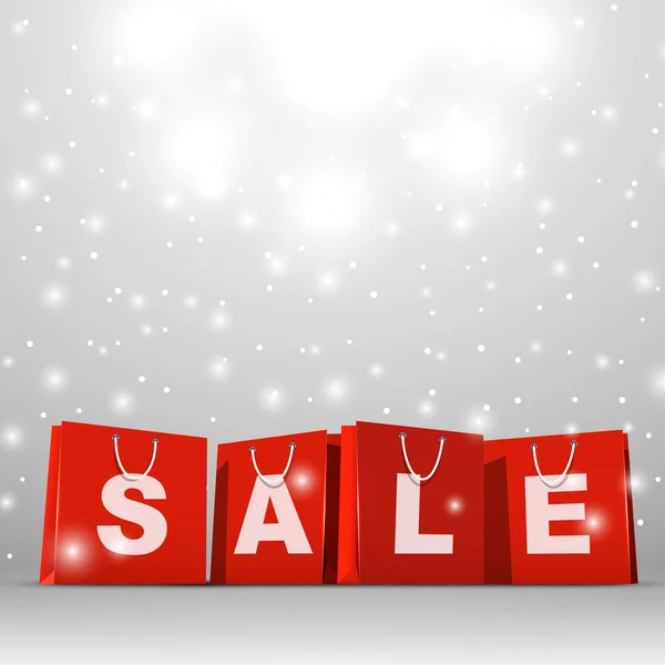 Jul försäljning rött papper shoppingkassar vector mall. — Stock vektor