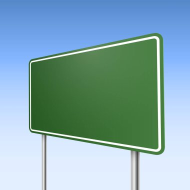 Büyük yeşil yön yol işareti mavi gökyüzü arka plan ile.