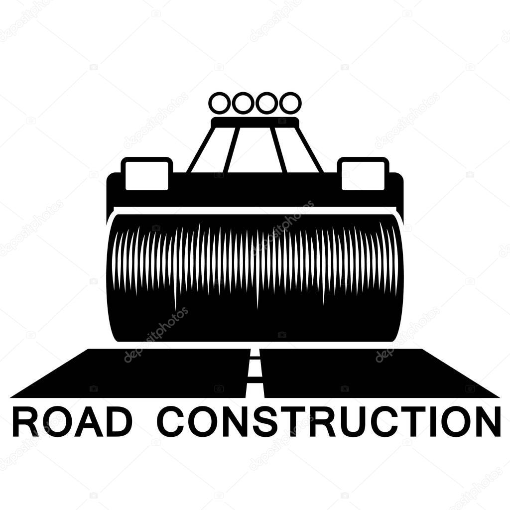 Road roller black and white sign isolated on white background.