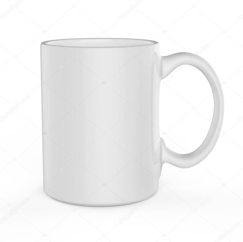 White mug template isolated on white background.