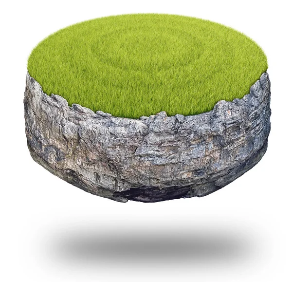 Abstract round rock island covered with green grass isolated on — Stock Photo, Image
