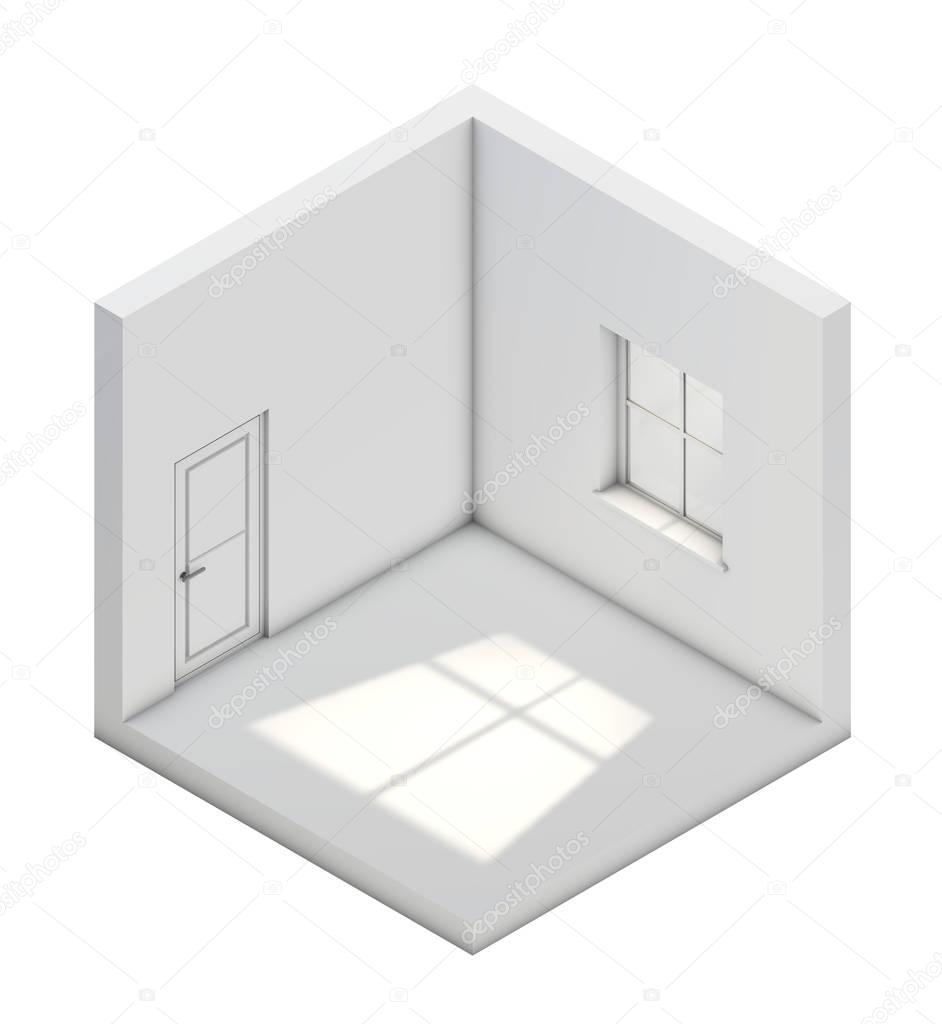 White empty isometric room template.