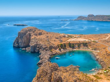 Antik Akdeniz denizden görünüm Lindos Rhode mahveder.