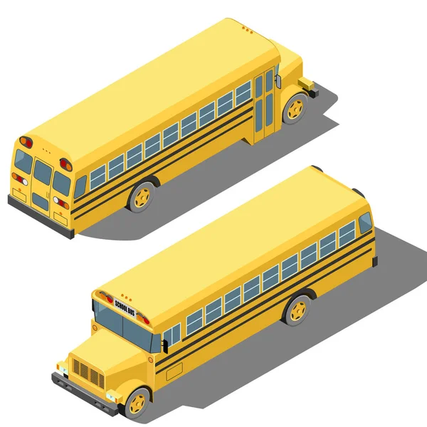 Ilustración vectorial isométrica de bus escolar aislada en respaldo blanco — Archivo Imágenes Vectoriales