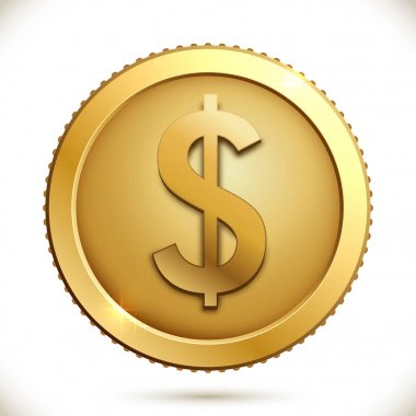 Beyaz arka plan üzerinde dolar işareti olan altın sikke.