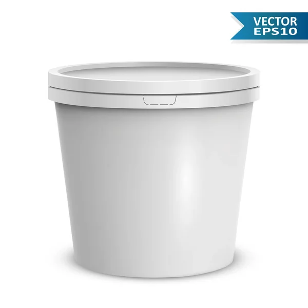 Contenedor redondo de helado blanco en blanco . — Vector de stock