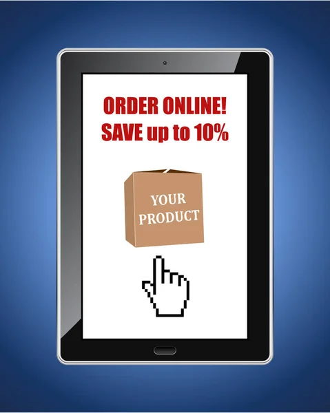 Tablet pc ile online alışveriş indirim web banner. — Stok Vektör