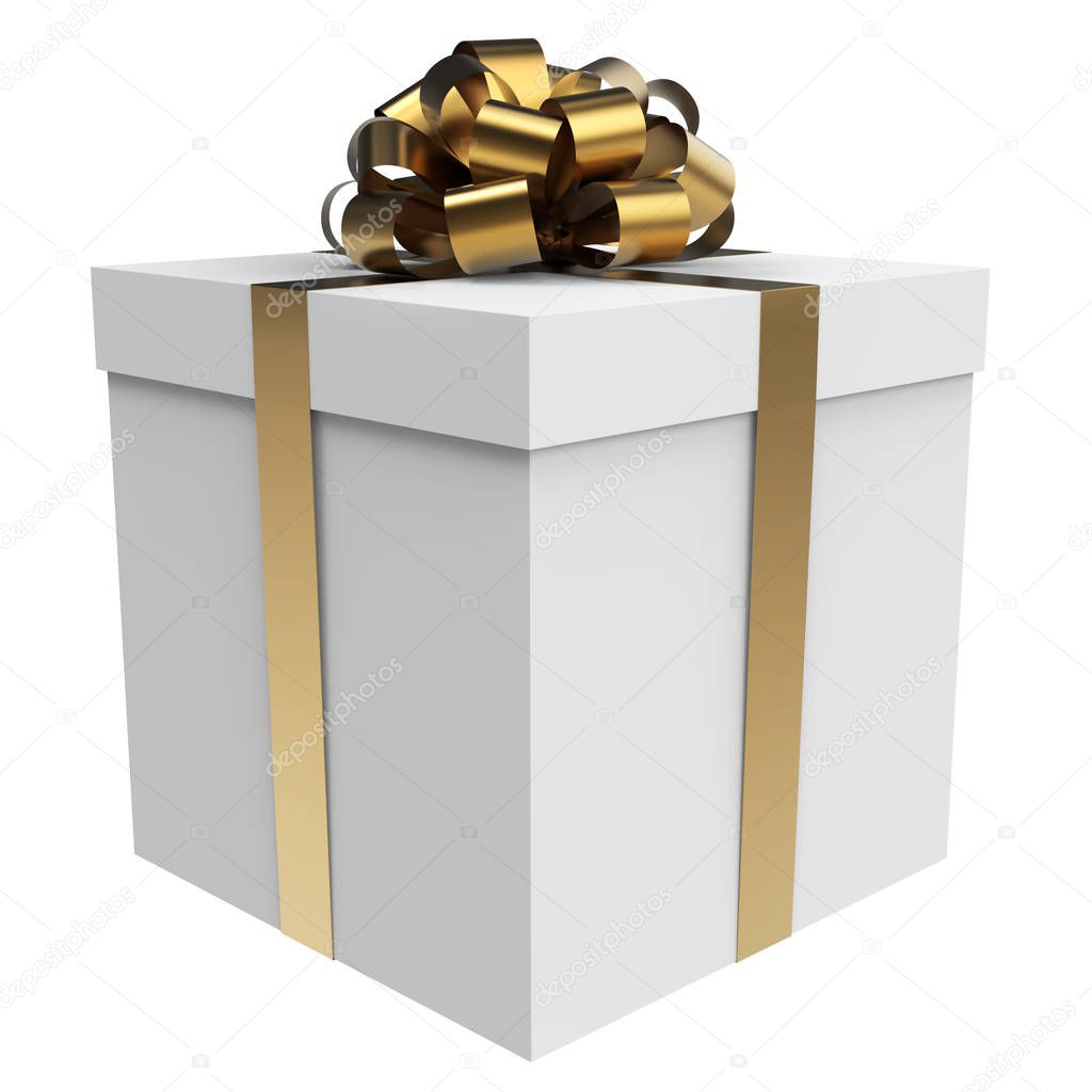 White gift box with gold bow