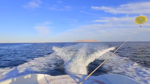 Parasailing view from speedboat — Stock Video